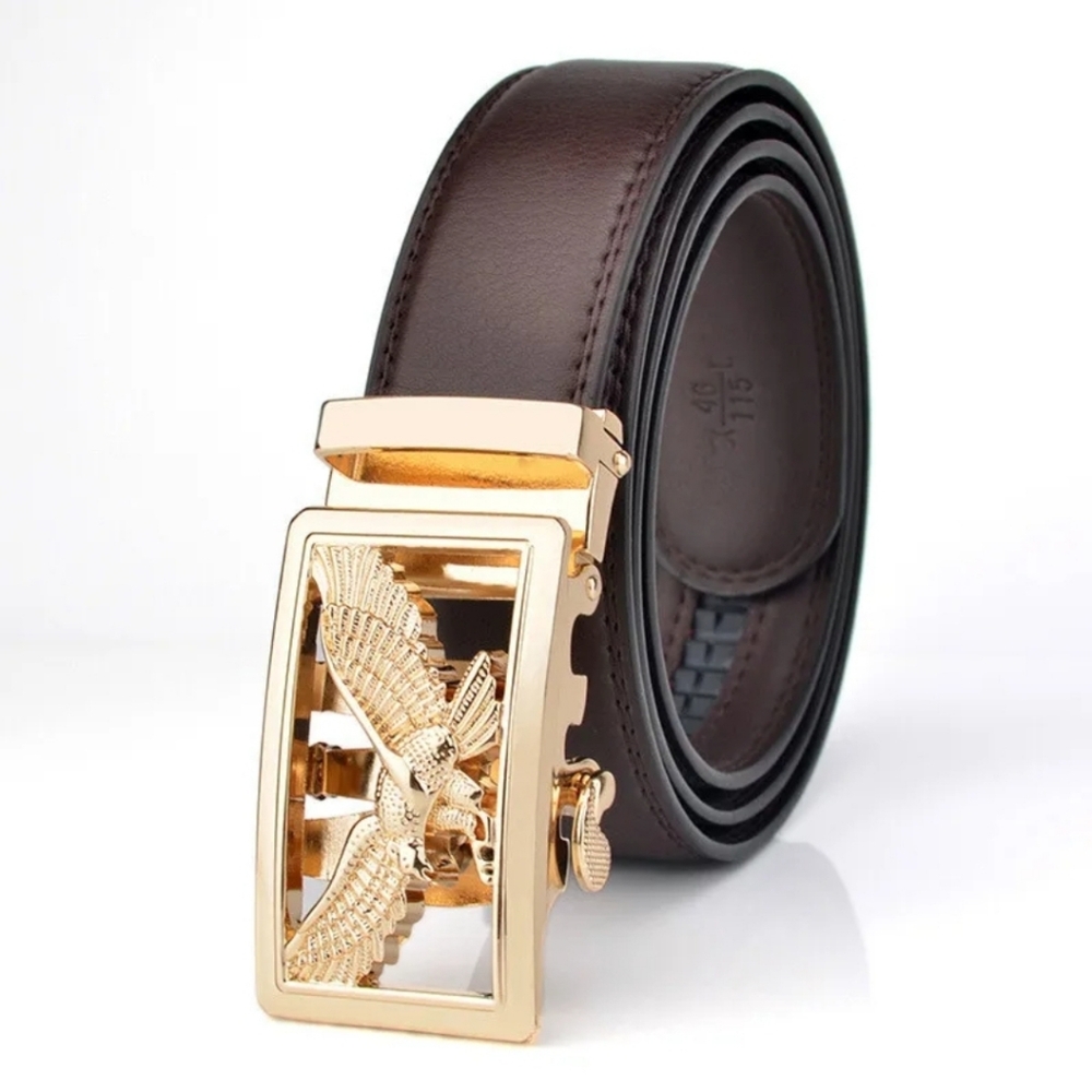 Men's NIP Brown Premium Gold Eagle Buckle Leather Belt Size 48in